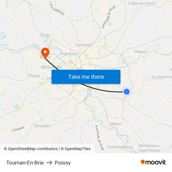 Tournan-En-Brie to Poissy map