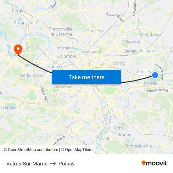 Vaires-Sur-Marne to Poissy map