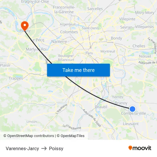 Varennes-Jarcy to Poissy map