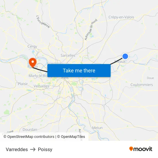 Varreddes to Poissy map