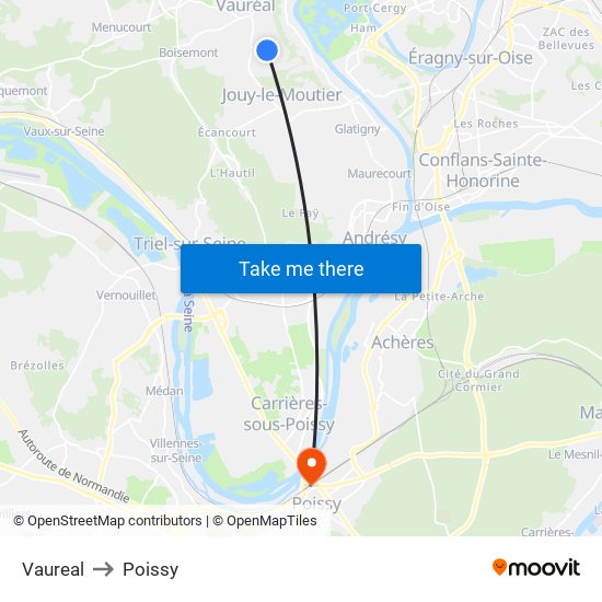 Vaureal to Poissy map
