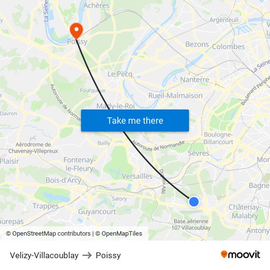 Velizy-Villacoublay to Poissy map