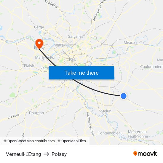 Verneuil-L'Etang to Poissy map