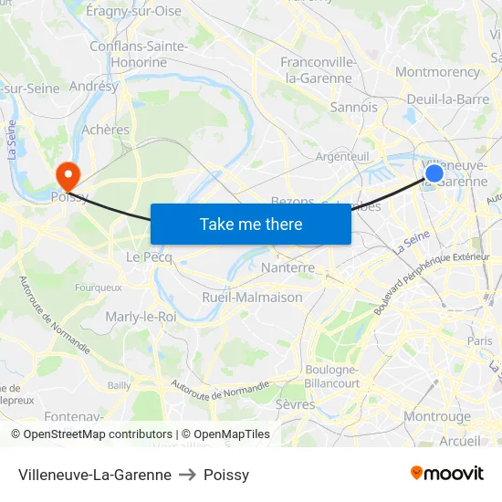 Villeneuve-La-Garenne to Poissy map