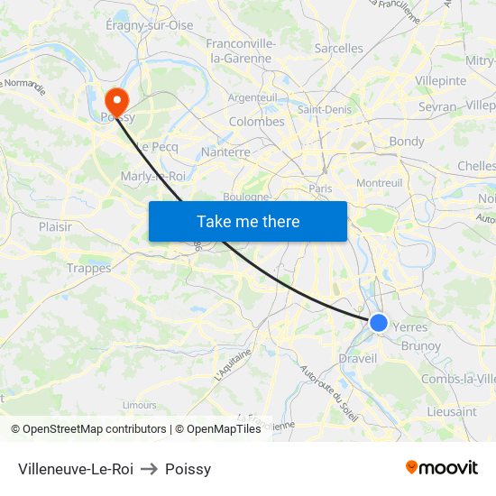 Villeneuve-Le-Roi to Poissy map