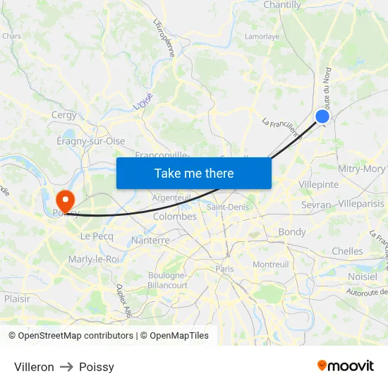 Villeron to Poissy map