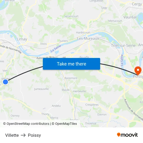 Villette to Poissy map