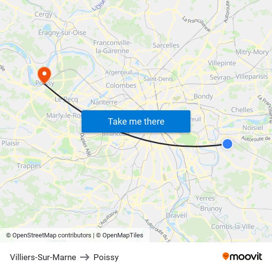 Villiers-Sur-Marne to Poissy map