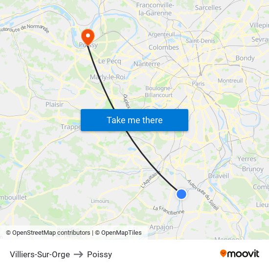 Villiers-Sur-Orge to Poissy map