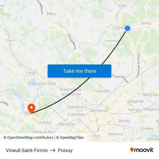 Vineuil-Saint-Firmin to Poissy map