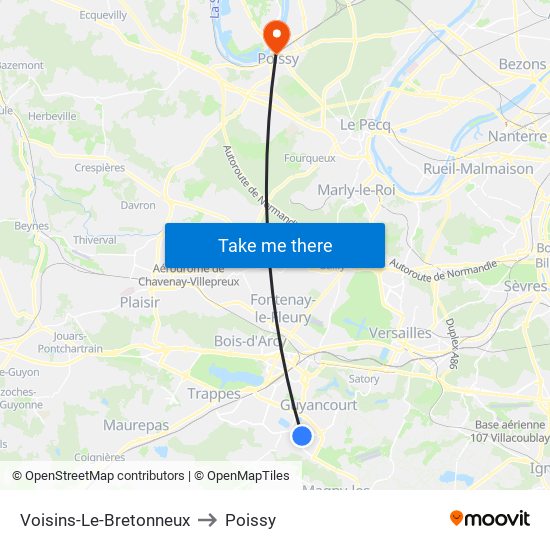 Voisins-Le-Bretonneux to Poissy map