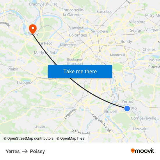 Yerres to Poissy map