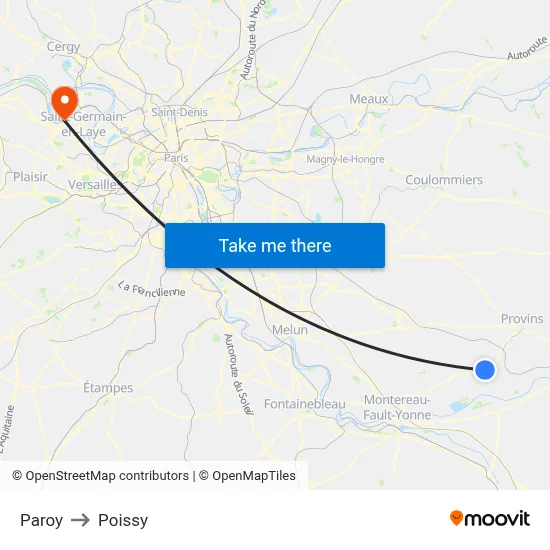 Paroy to Poissy map
