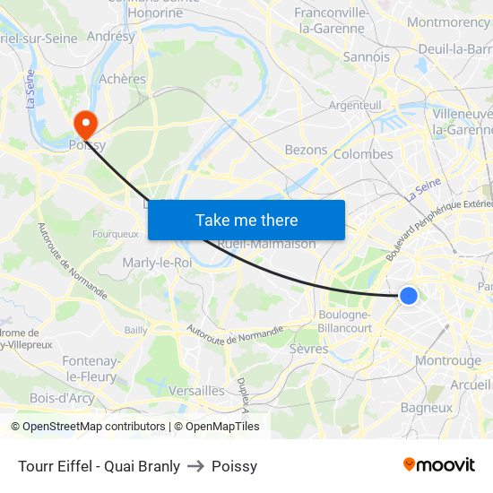 Tourr Eiffel - Quai Branly to Poissy map