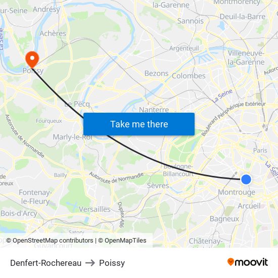 Denfert-Rochereau to Poissy map