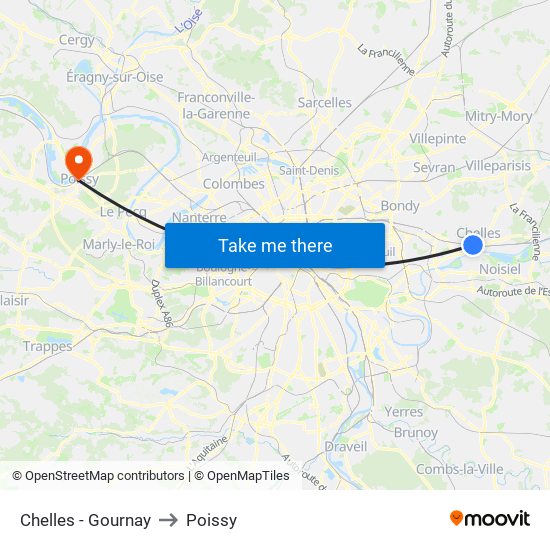 Chelles - Gournay to Poissy map
