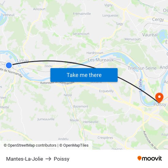 Mantes-La-Jolie to Poissy map