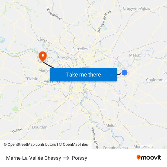 Marne-La-Vallée Chessy to Poissy map