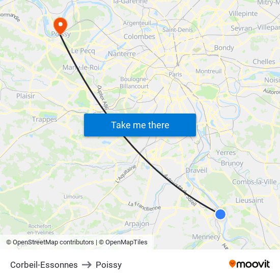 Corbeil-Essonnes to Poissy map