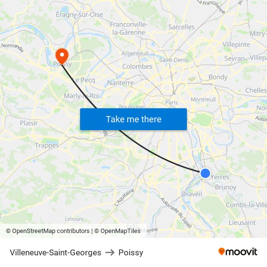 Villeneuve-Saint-Georges to Poissy map