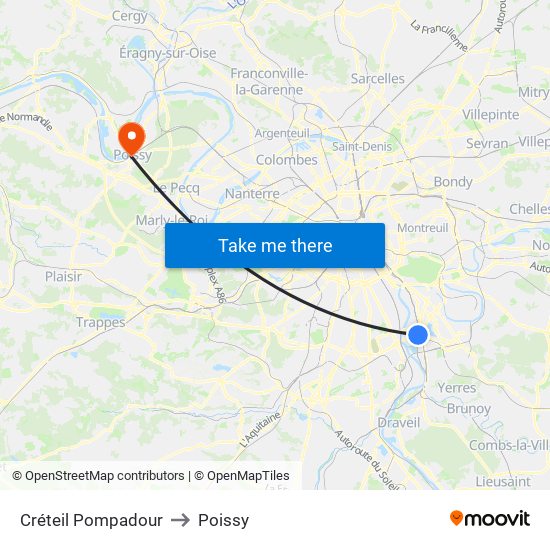 Créteil Pompadour to Poissy map