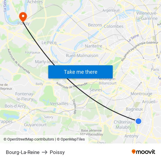 Bourg-La-Reine to Poissy map