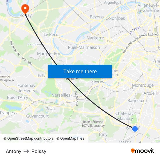 Antony to Poissy map