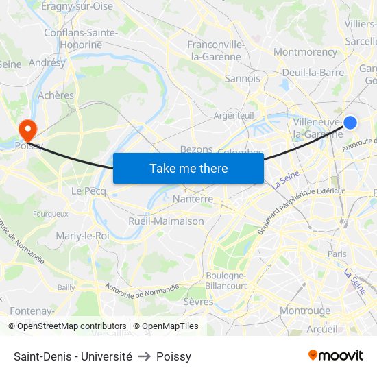 Saint-Denis - Université to Poissy map
