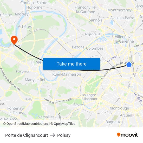 Porte de Clignancourt to Poissy map