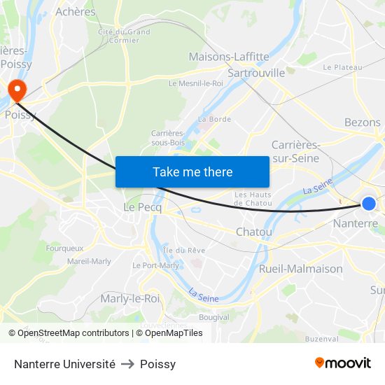 Nanterre Université to Poissy map