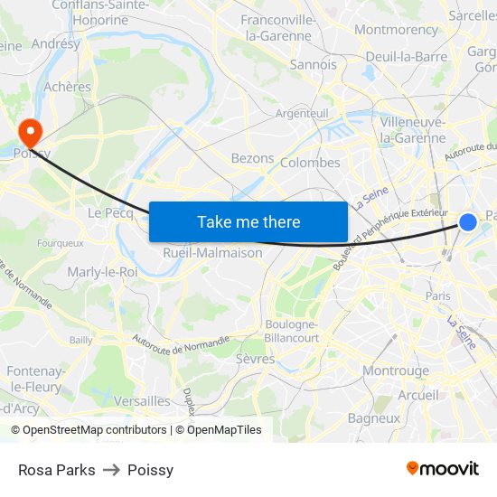 Rosa Parks to Poissy map