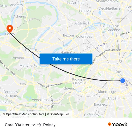 Gare D'Austerlitz to Poissy map