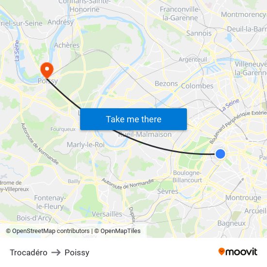 Trocadéro to Poissy map