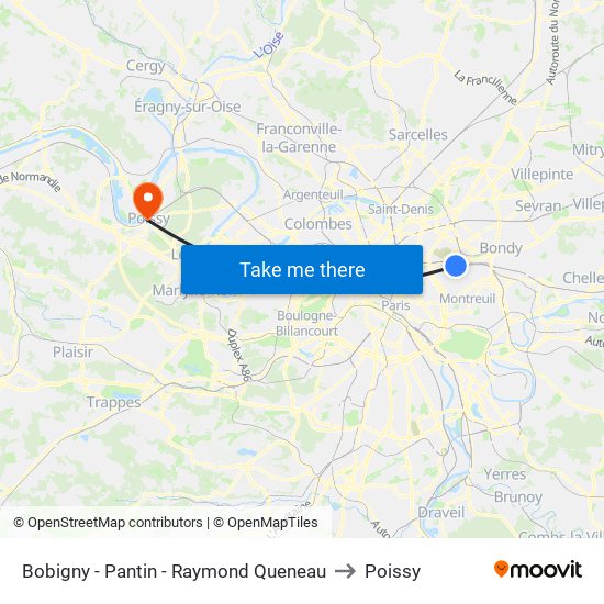 Bobigny - Pantin - Raymond Queneau to Poissy map