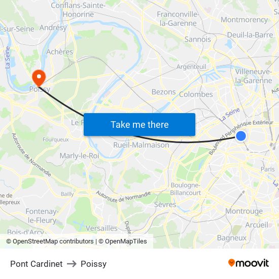 Pont Cardinet to Poissy map