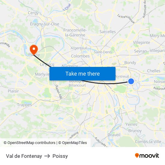 Val de Fontenay to Poissy map