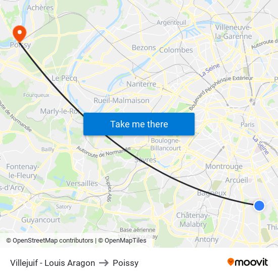 Villejuif - Louis Aragon to Poissy map