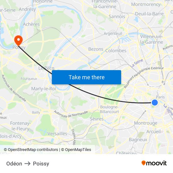 Odéon to Poissy map