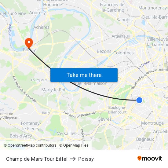 Champ de Mars Tour Eiffel to Poissy map