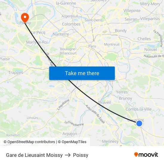 Gare de Lieusaint Moissy to Poissy map