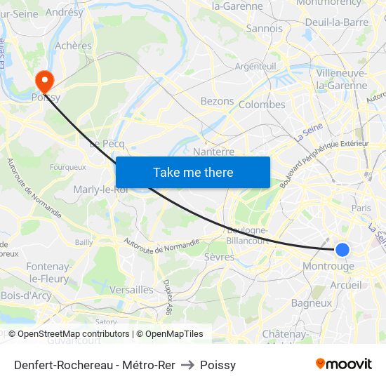 Denfert-Rochereau - Métro-Rer to Poissy map