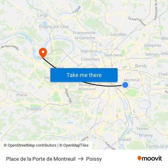Place de la Porte de Montreuil to Poissy map