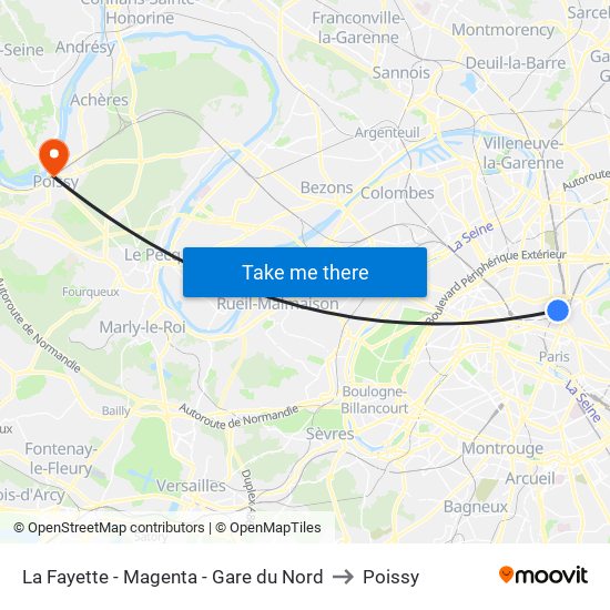 La Fayette - Magenta - Gare du Nord to Poissy map