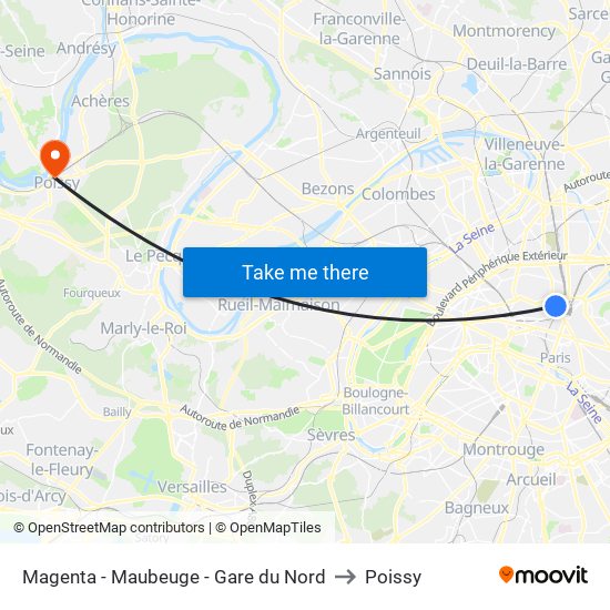 Magenta - Maubeuge - Gare du Nord to Poissy map