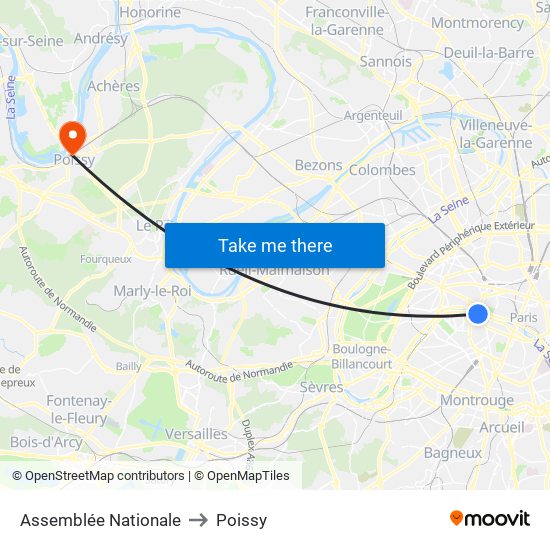 Assemblée Nationale to Poissy map