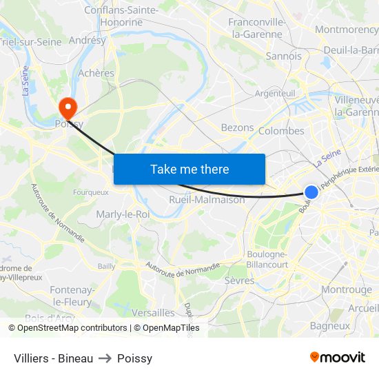 Villiers - Bineau to Poissy map