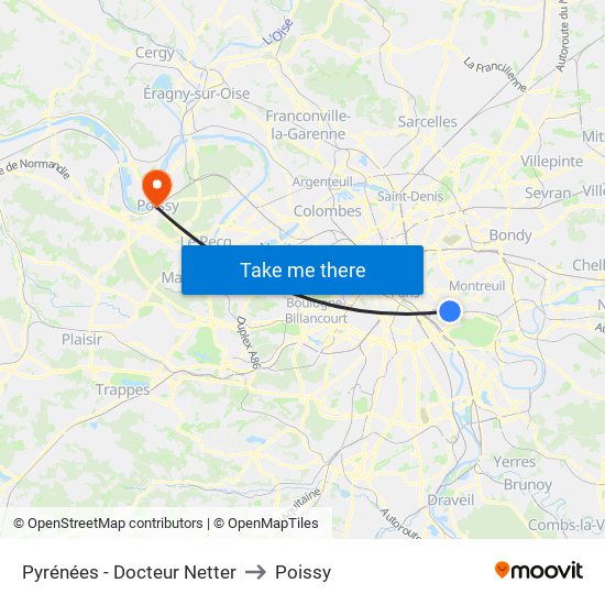 Pyrénées - Docteur Netter to Poissy map