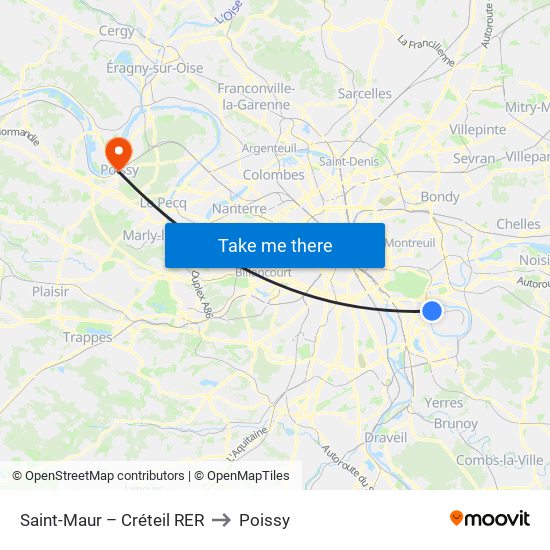 Saint-Maur – Créteil RER to Poissy map