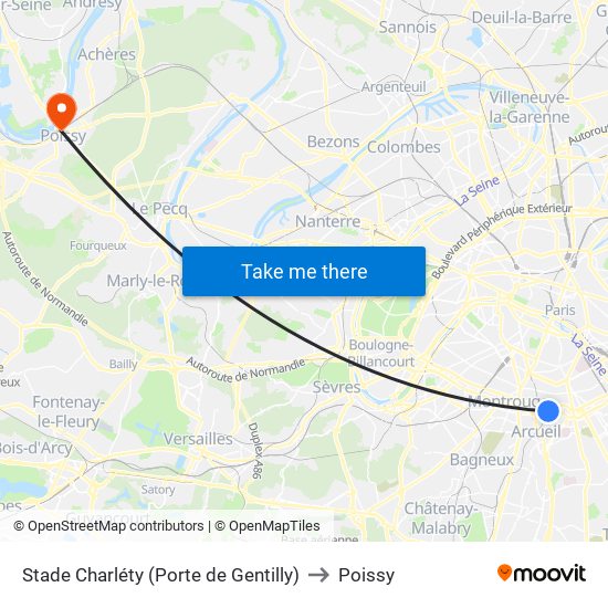 Stade Charléty (Porte de Gentilly) to Poissy map