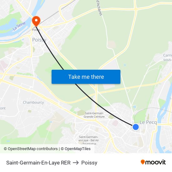 Saint-Germain-En-Laye RER to Poissy map